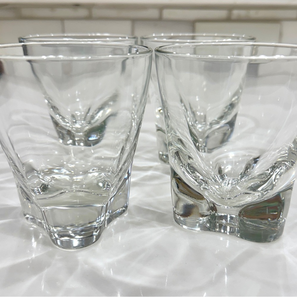 Orrefors Scandinavian MCM Crystal Old Fashioned Glasses 3 Sided Bottom Set Of 4